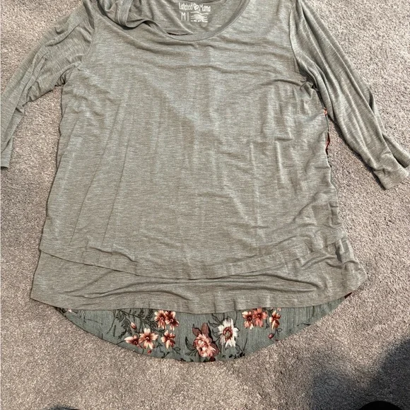 Latched Mama Gray Floral Hem Tunic - Picture 1 of 3